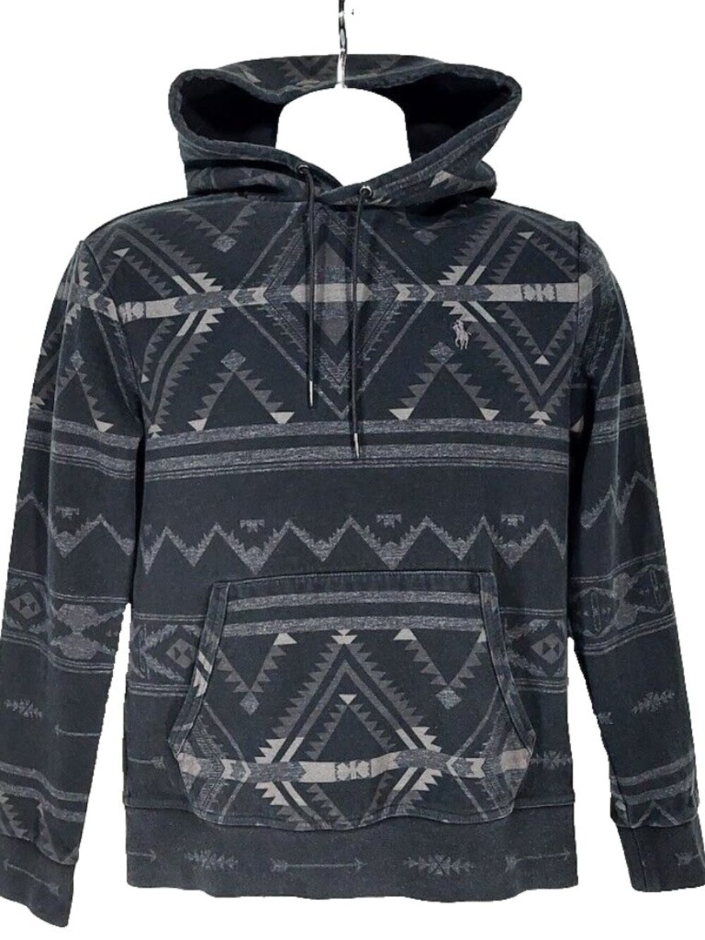 Polo Ralph Lauren Mens Small, Black Aztec Hoodie Sweatshirt, Navajo Southwestern